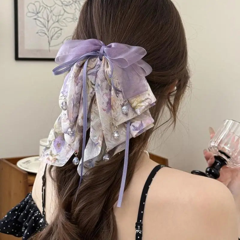 【MAX-22】Vintage Plaid Butterfly Knot Hair Clip Women's Back Of Head Bun Shark Hair Clip Hair Accessories