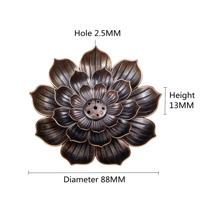 Alloy Incense Burner Stick Holder | Lotus Design Incense Plate for Temples and Yoga St close-up view