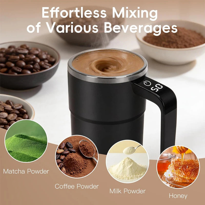 380ML Electric Coffee Self Mixing Mug IP67 Waterproof Coffee Stirring Mug USB Charging Digital Displ