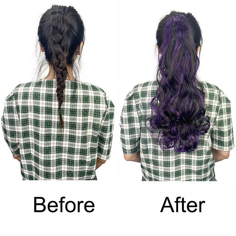 Synthetic 20Inch Long Curly Ponytail Claw Clip in Hair Extension Mixed Red Purple Hai lifestyle view