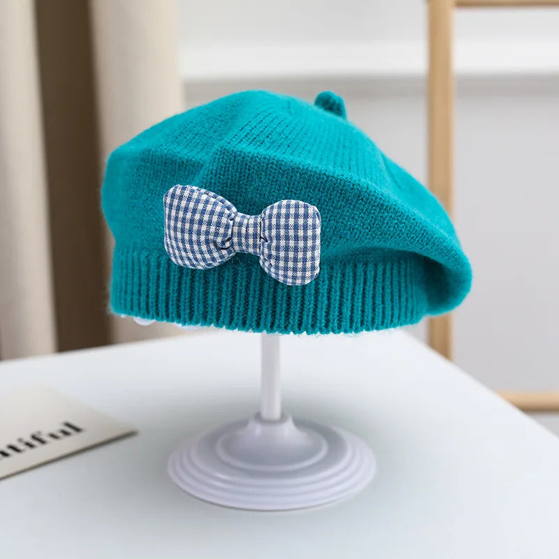 Winter Baby Girl Knitted Beret Hat | Cute Princess Bow Beanie for Toddlers 1-4Y alternate view