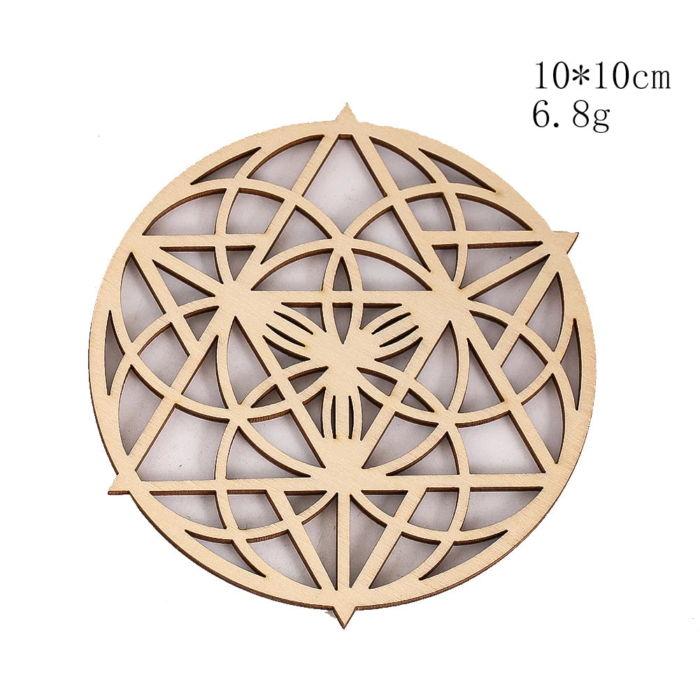 Wooden Sacred Geometry Wall Hanging | Rustic Yoga Meditation Decor detail view