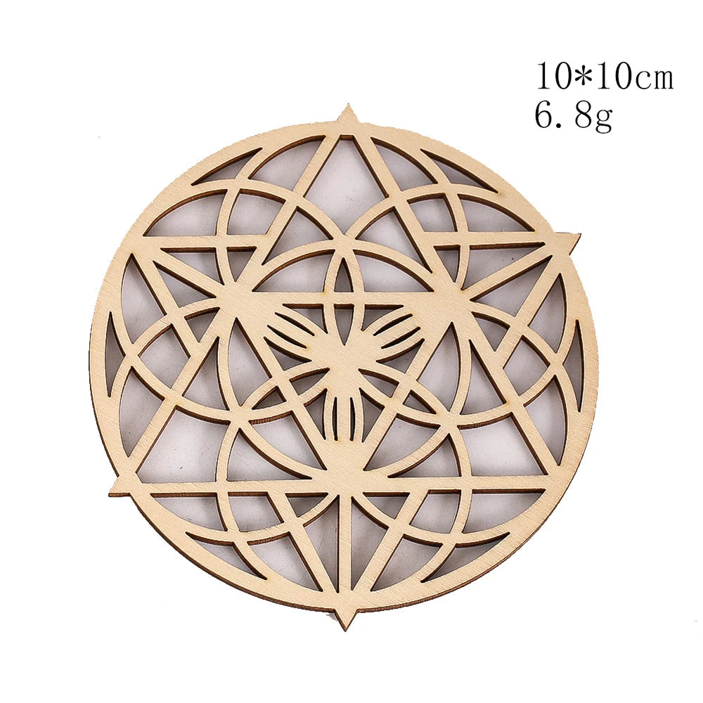 Wooden Sacred Geometry Wall Hanging | Rustic Yoga Meditation Decor detail view