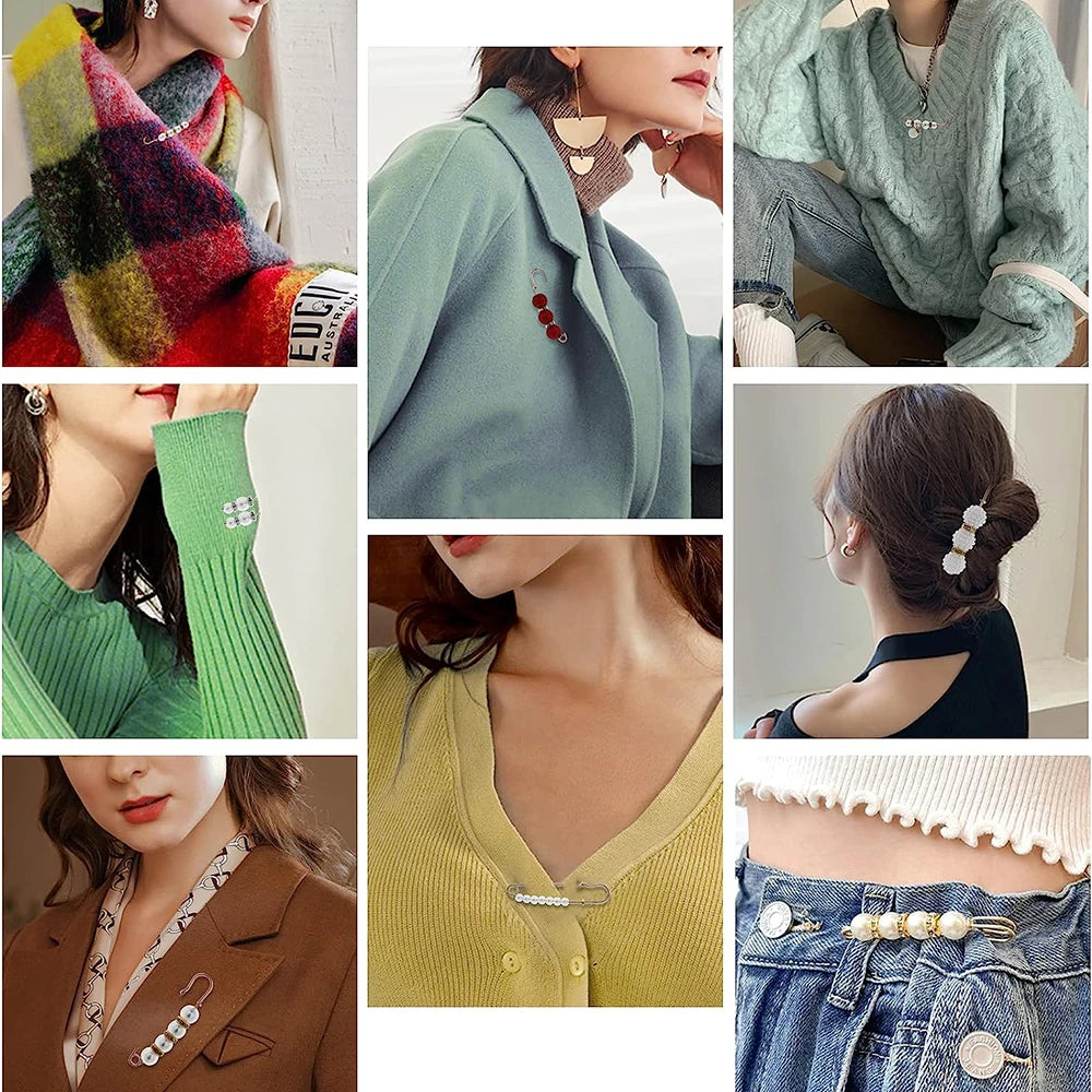 4/1PCS Heavy Duty Safety Pins Pearl Embellishment Brooch Pin Decorative Sweater Clips Safety Pins for Brooches Decorative Crafts