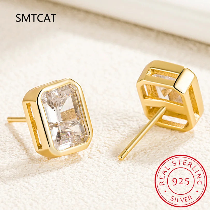 925 Sterling Silver Emerald Cut 4CT High Carbon Diamonds Ear Stud Earring Brincos de lifestyle view