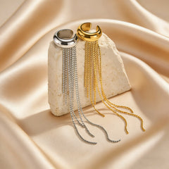 Fashion Long Tassel C-shaped Fake Piercing Ear Clip for Women Gold Plated Stainless Stee detail view
