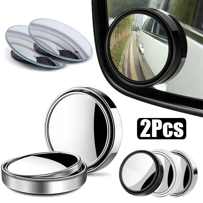 2Pcs Round Convex Blind Spot Mirror Wide-Angle Glass Rearview Mirror