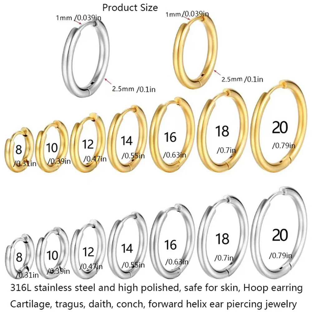 2/8Pcs Fashion Simplicity 316L Stainless Steel Small Hoop Earrings, Cartilage Tragus C close-up view