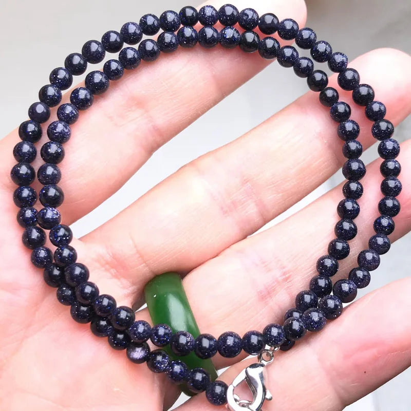 Natural Stone Bead Adjustable Necklace | Agate Opal Tigers Eye Quartz Crystal Jewelry close-up view