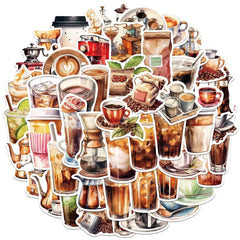 Coffee Lover Cartoon Sticker Pack | 50 Waterproof Decals for Laptop Helmet