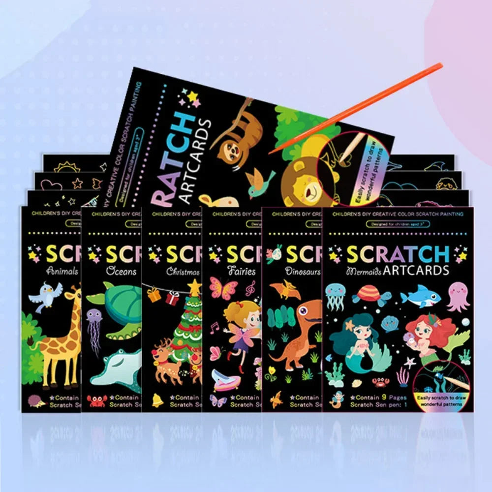 Magic Rainbow Color Scratch Art Painting Paper Card Kit Cartoon Drawing Board Colorin alternate view