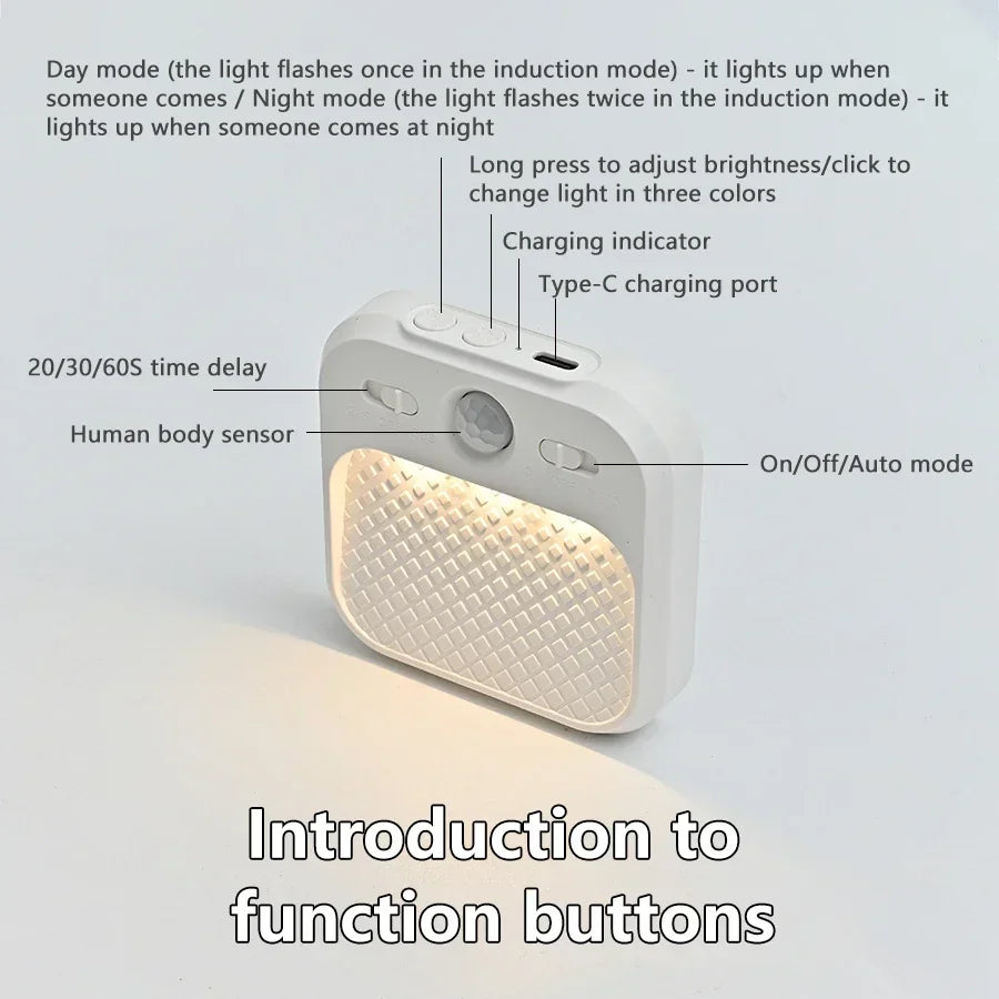 PIR Motion Sensor LED Night Light | USB Rechargeable Automatic Lamp for Bedroom, Stai alternate view