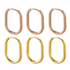Gold Plated Rectangular Hoop Earrings | 6pcs Stainless Steel Jewelry Findings for DIY