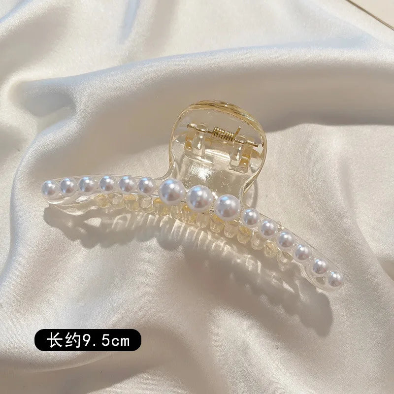 Simulated Pearl Hair Claws for Women Korean Acrylic Hair Clips Girls Large Size Barret close-up view