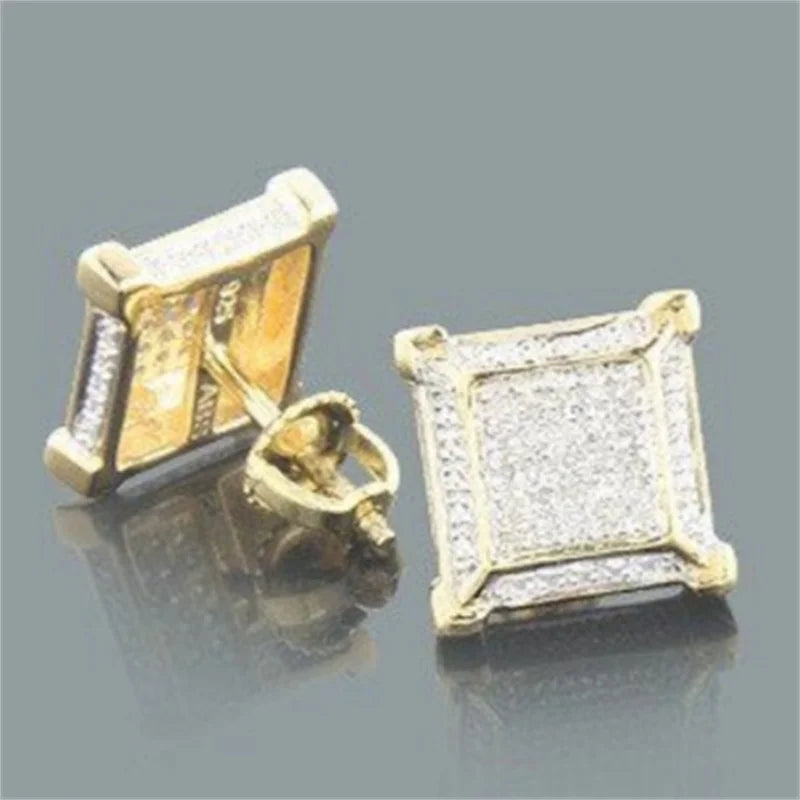 Square Cubic Zirconia Stud Earrings | Vintage Style for Women and Men additional angle
