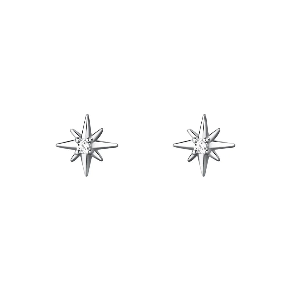 925 Sterling Silver Geometric Eight Star Stud Earrings for Women Funny Korean Zirco additional angle