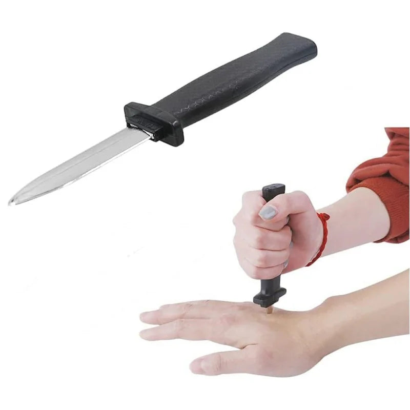 Retractable Fake Knife Toy Plastic Prop Trick Blade Halloween Fools Day Party Cosplay close-up view