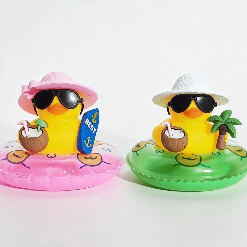 New! Car Dashboard Ornaments Summer Little Yellow Duck Coconut Skateboard Hat Rubber Squeeze Duck Cute Car Decoration