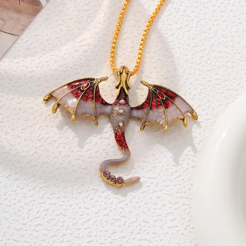 Goth Fly Dragon Pendant Necklace | Punk Snake Chain Choker for Men and Women alternate view