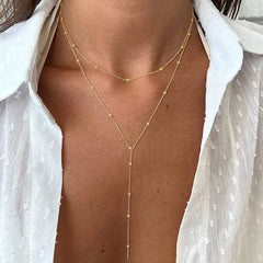 Yupsk Sliver Gold Color Double Layered Long Tassel Chain Necklaces for Women Simple Metal Bead Choker Necklace Fashion Jewelry