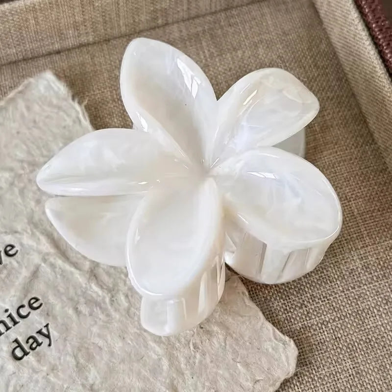 Korean Hawaiian Gradient Flower Hair Claw Clip For Women Girl Fashion Plastic Non Slip close-up view