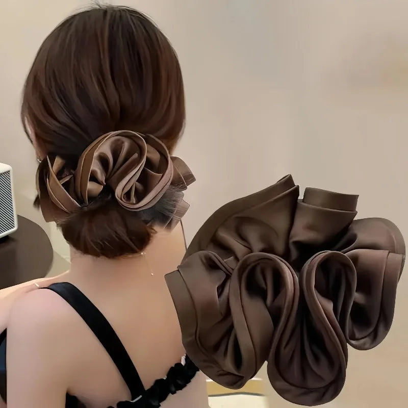 Korean Satin Scrunchies Elastic Hair Band Bow for Women Big Hair Tie Simple Elegance alternate view