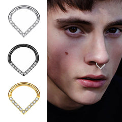 1PC G23 Titanium Hoop CZ Heart Septum Helix Piercing Nose Rings Tragus Cartilage Hinge close-up view