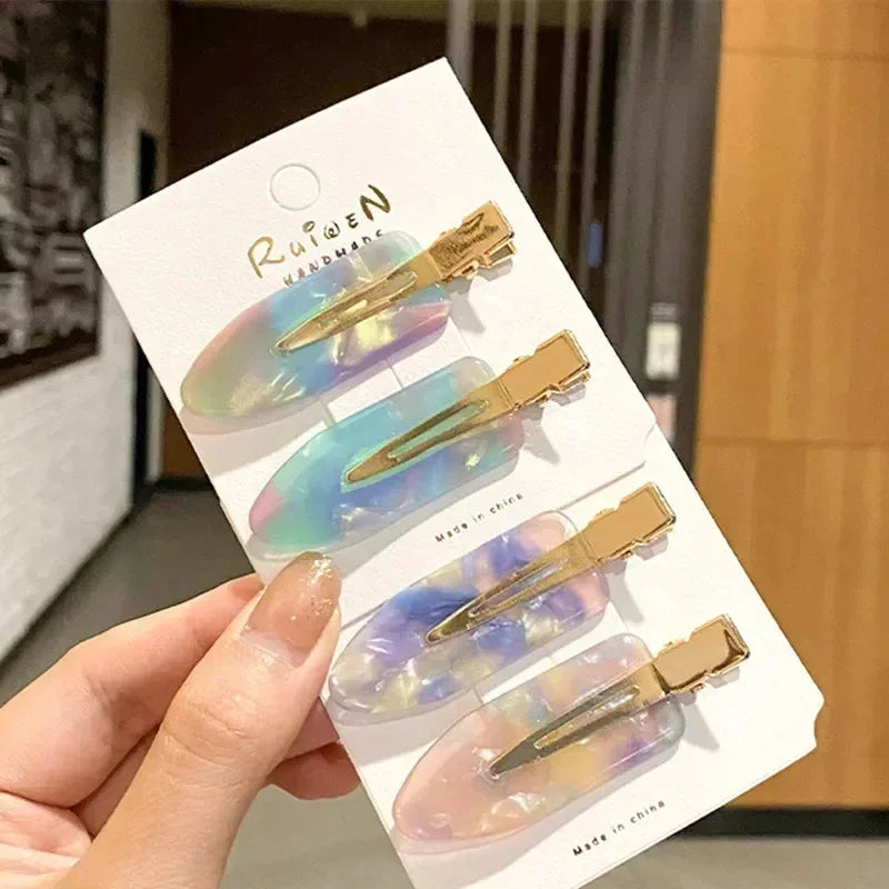 Women 2/3/4pcs Korean Fashion Gold White Pink Glitter Hair Pin Acetate Make Up Hair additional angle
