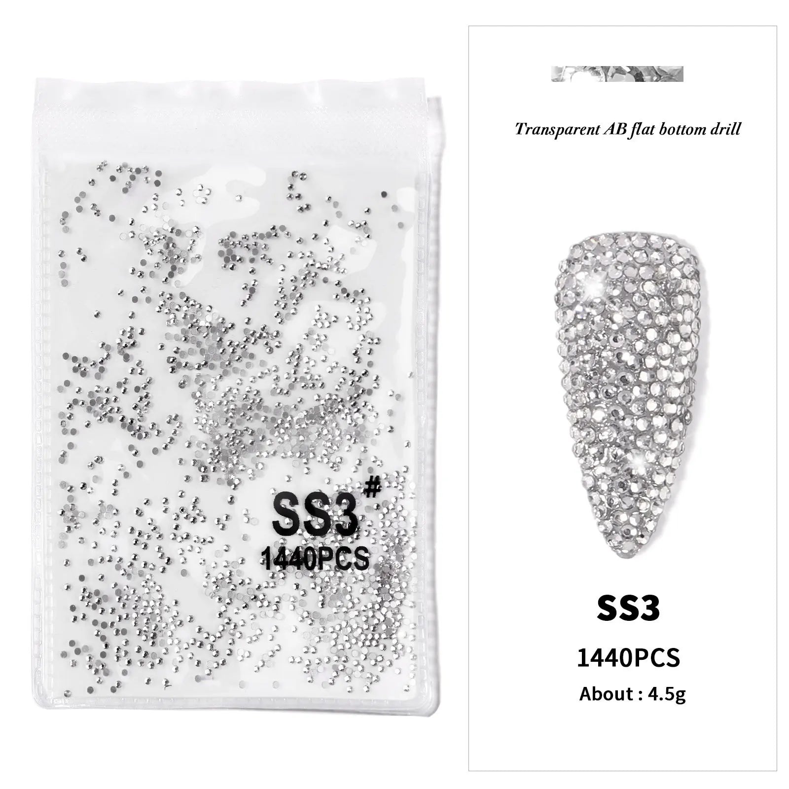 AB/Clear 1 Bag Nail Rhinestones Sizes SS3-SS12 1440 pcs Nail Art Decoration Flatback lifestyle view
