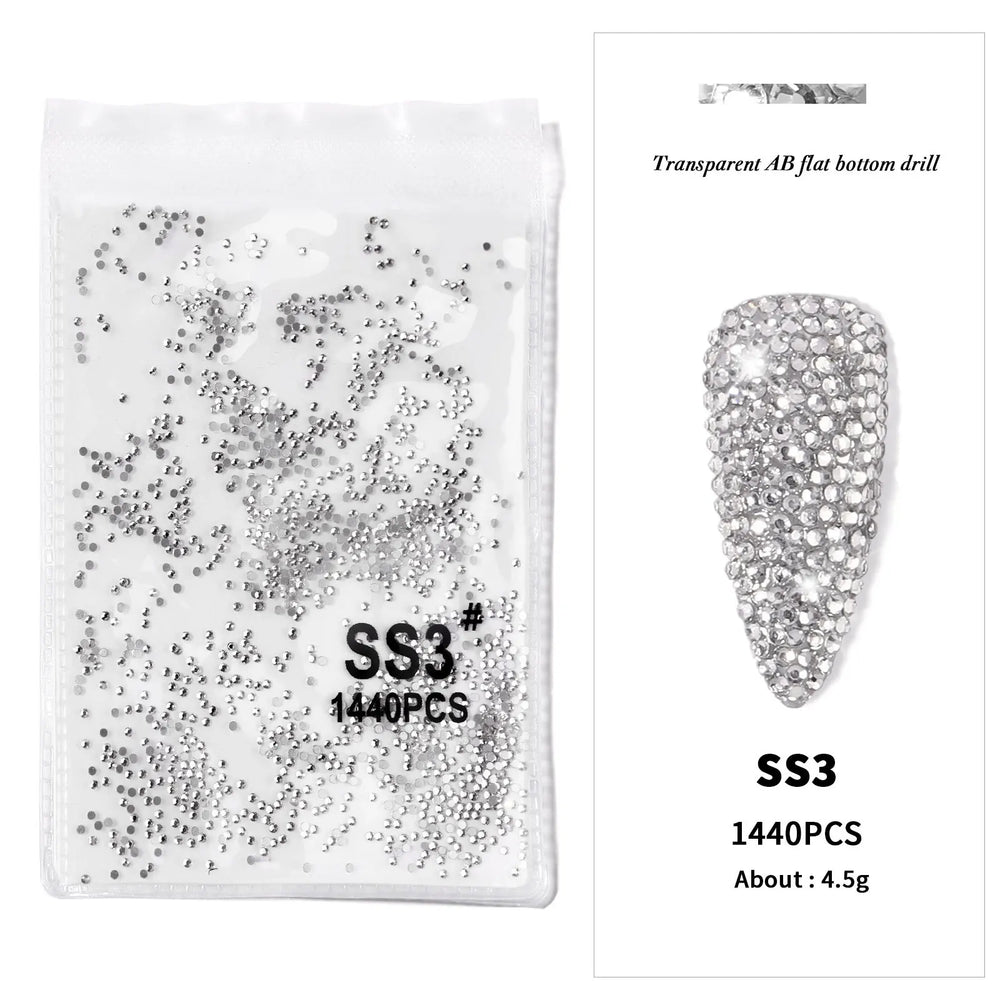 AB/Clear 1 Bag Nail Rhinestones Sizes SS3-SS12 1440 pcs Nail Art Decoration Flatback lifestyle view
