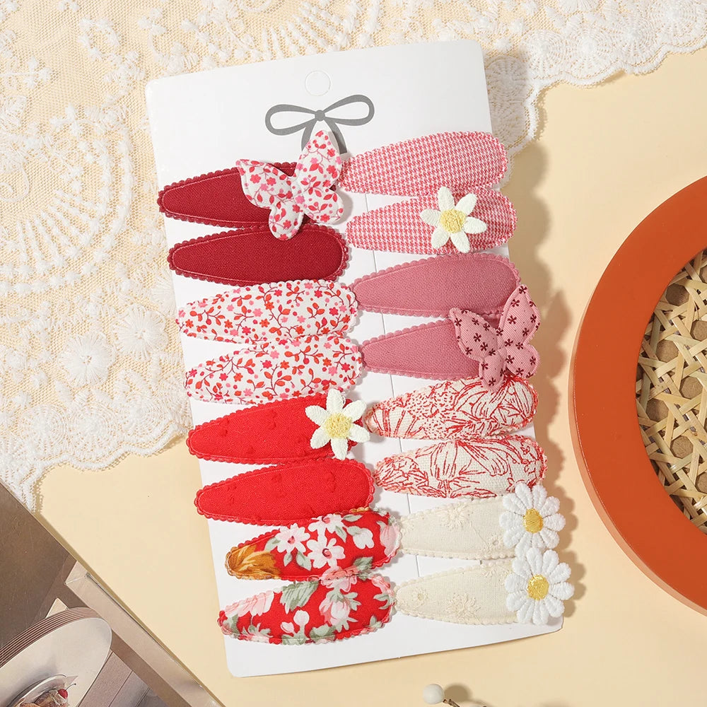 16PCS/Set of Fabric Printed Hair Clips Sweet and Cute BB Clips Fashionable Hair Accessories Children Baby Girls To Wear