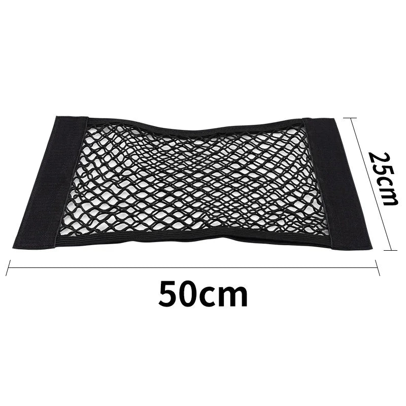 Nylon Mesh Trunk Organizer Rear Seat Net Bag With Magic Tape detail view
