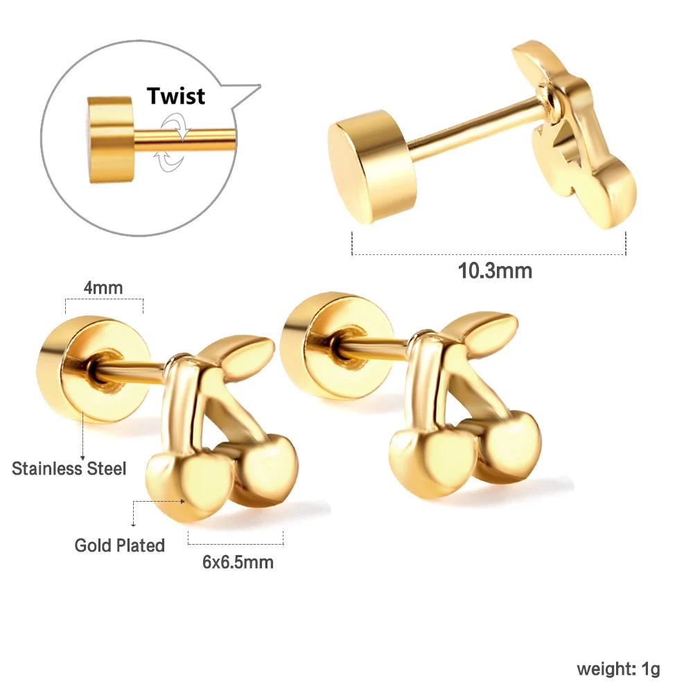 LUXUSTEEL Mini Cute Stainless Steel Stud Earrings Women Girls Heart Butterfly Rabbit lifestyle view