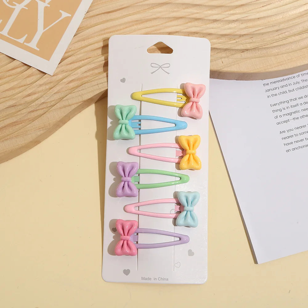6Pcs/Set Candy Color Hair Clip Set Kids Girl Cartoon Tulip Bow Flower Bangs Clips Hair Pins Baby Cute Barrette Headdress