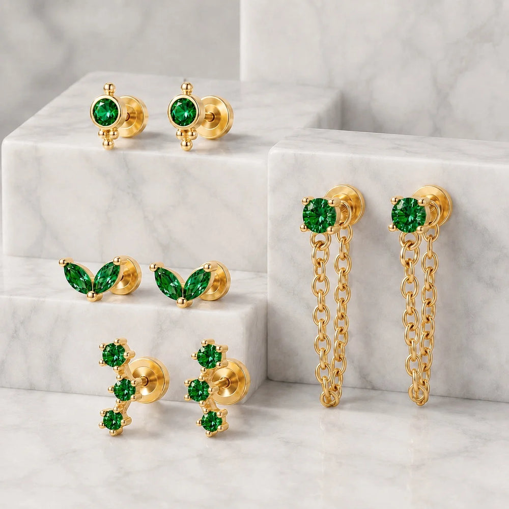 EVISPOL 18G Stainless Steel Flat Back Stud Earrings for Women Men Hypoallergenic Green C detail view