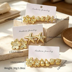 2/3/8 Pairs Golden Bohemian Earring Set, Elegant Stylish Statement Earrings with Flowe close-up view