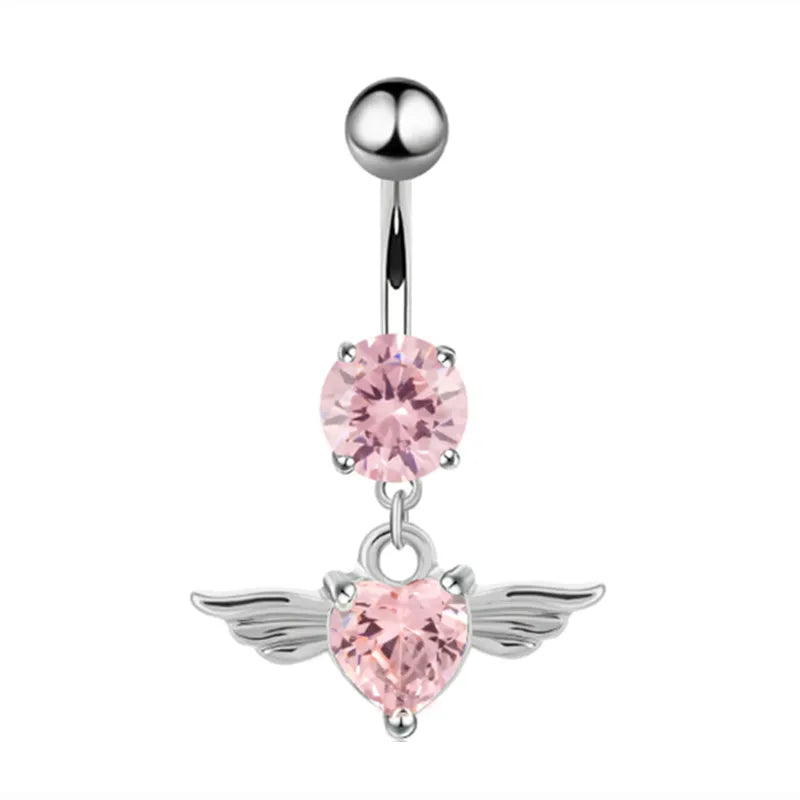 1PCS Pink Crown Belly Button Rings Jewelry Stainless Steel Heart Navel Piercing Barbe lifestyle view