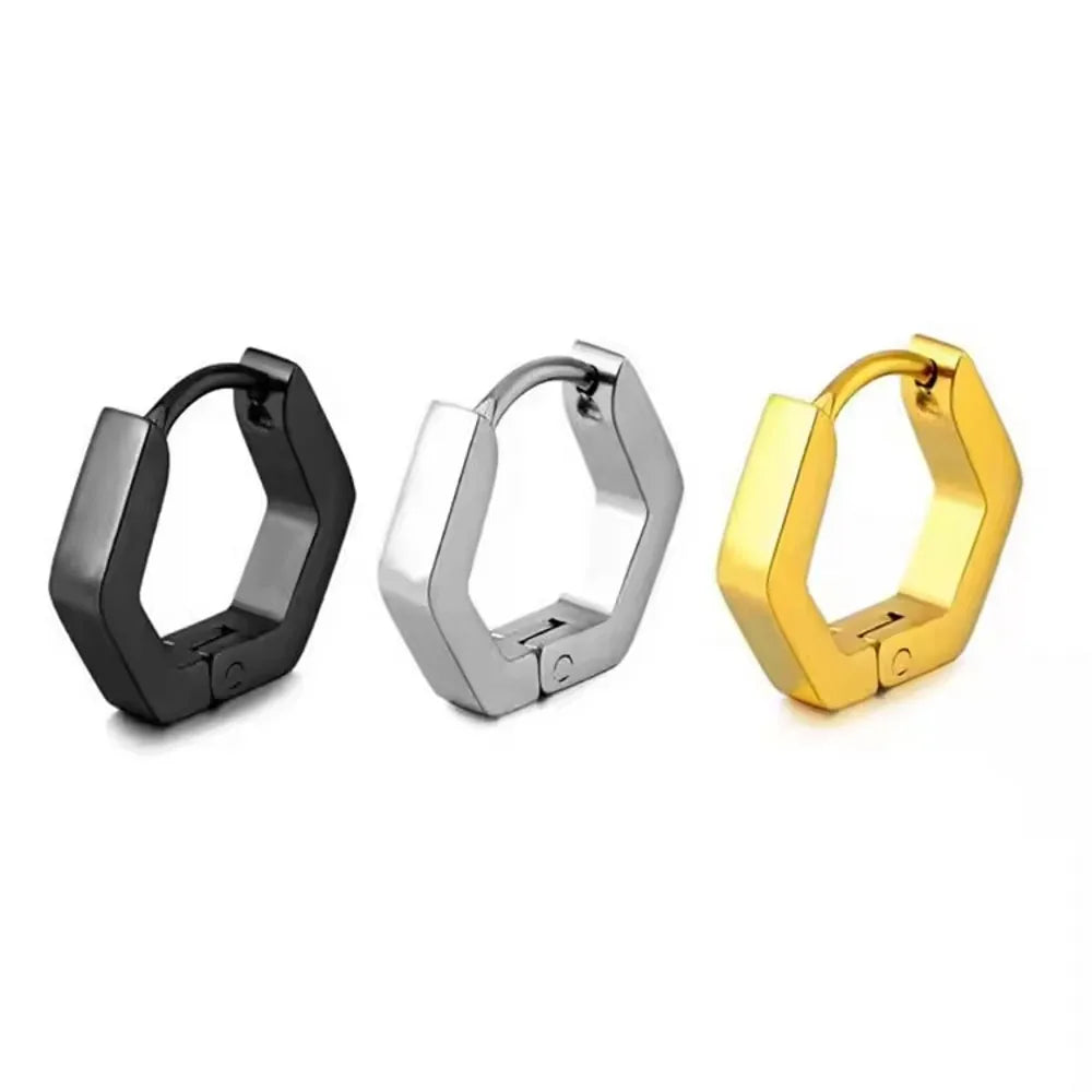 Unisex Stainless Steel Rectangular Hoop Earrings for Men Women Punk Rock Triangle H additional angle