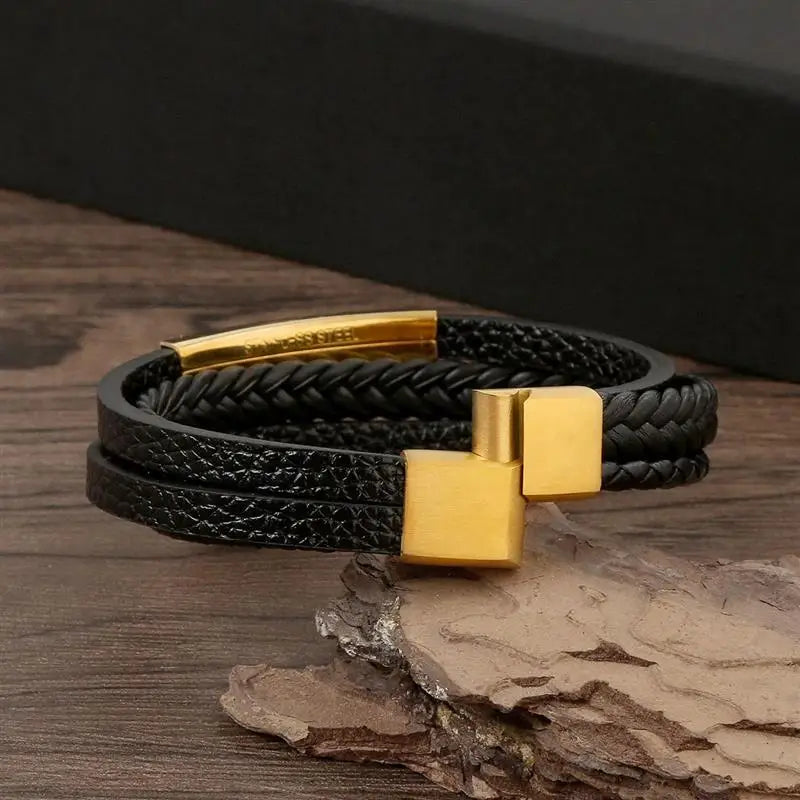 Classic Men's Leather Bracelet New Style Hand-woven Multi-layer Combination Accessory lifestyle view