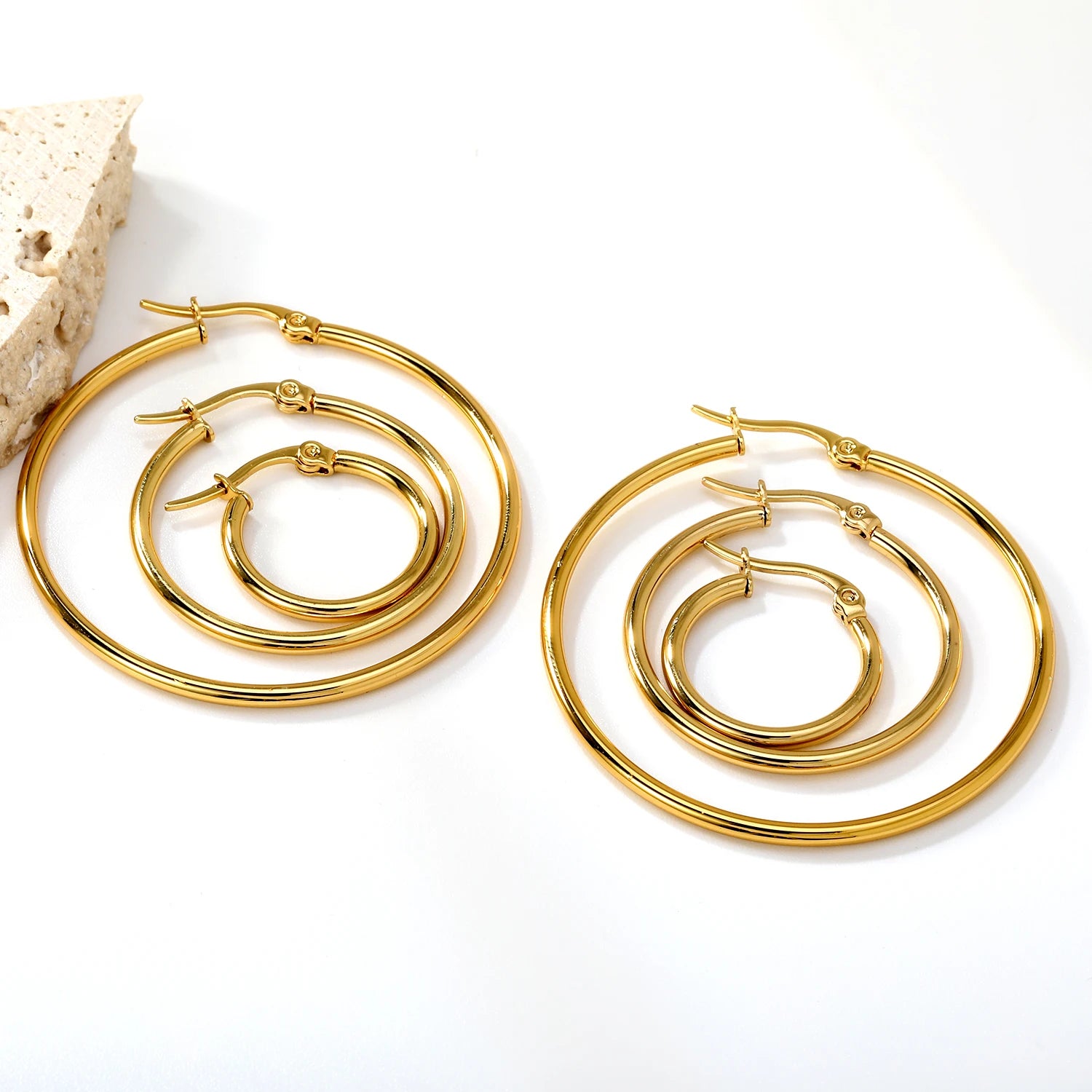 ASONSTEEL Simple Stainless Steel Hoop Earrings | Glossy Minimalist Classic Circles additional angle