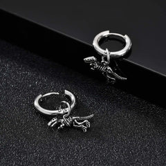 Dinosaur Drop Earrings | Stainless Steel Punk Rock Jewelry for Men and Women detail view