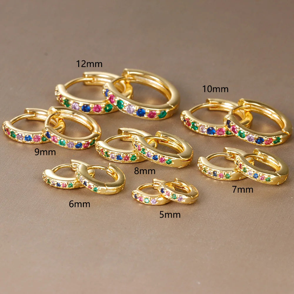 2PCS Stainless Steel Minimal Crystal Zirconia Hoop Earrings Gold Silver Color Small H alternate view
