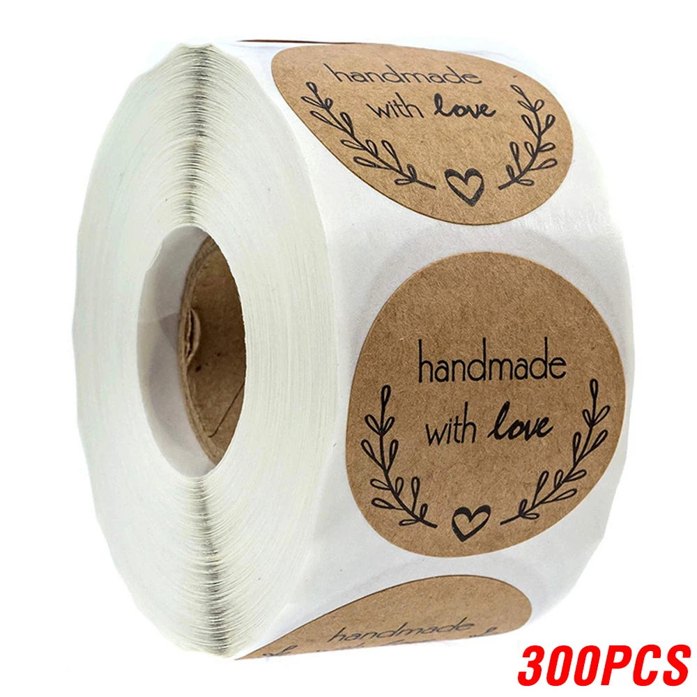 Vintage Kraft Paper Stickers | Handmade With Love Thank You Labels for Packaging and alternate view