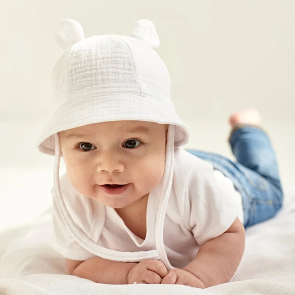 Muslin Baby Sun Hat for Newborn | Cotton Bucket Hat for Infant Summer additional angle