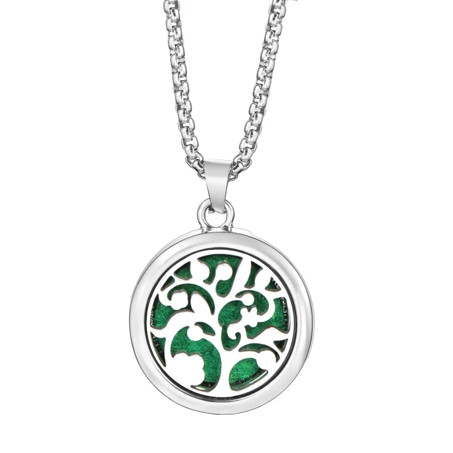 20mm Pattern Insert Perfume Pad Locket Necklace | Stainless Steel Aromatherapy Pendan alternate view