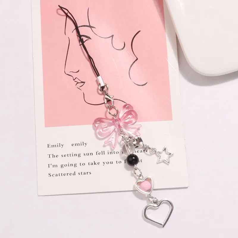 Goth Y2K Phone Charm Pink Silve Bow Heart Star Keychain Pendant Key Chain Bag Phone C alternate view