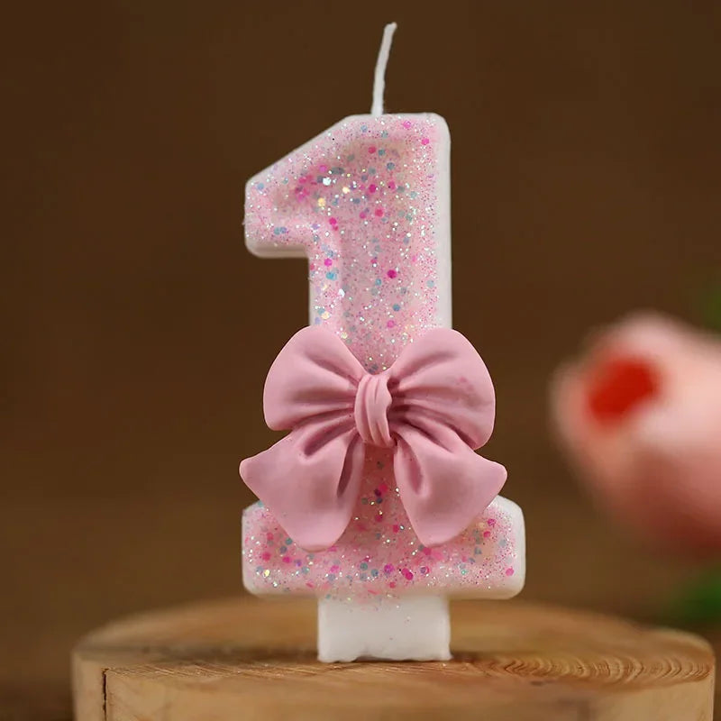 Pink Bow 3D Number Cake Candles for Birthday Party Decorations Birthday