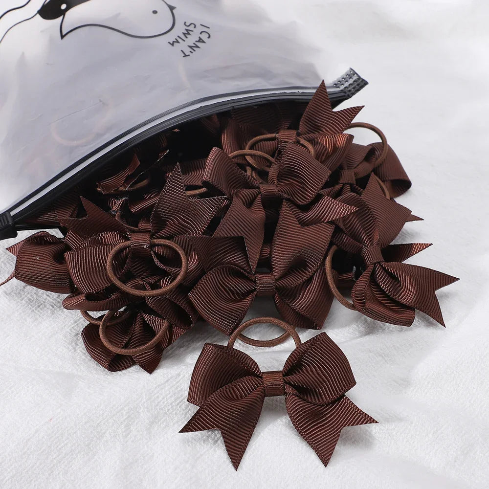 10Pcs/lot Grosgrain Ribbon Pigtail Hair Bows Elastic Hair Ties Hair Bands Holders G additional angle