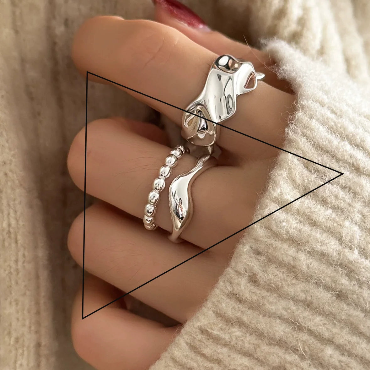Sam Panda 925 Sterling Silver Rings For Women Men Fine Jewelry Finger Adjustable Open close-up view