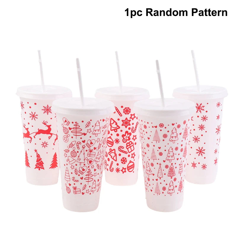 1Pc 710ML Christmas Coffee Straw Cup Reusable Xmas Tree Snowflake Plastic Cup With Li lifestyle view